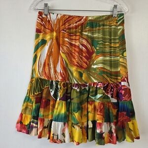 JAMS WORLD Ruffled Tiered Multicolor Hibiscus Skirt Medium